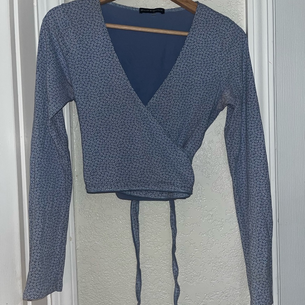 Brandy Melville Blue Floral Patterned Wrap Top
